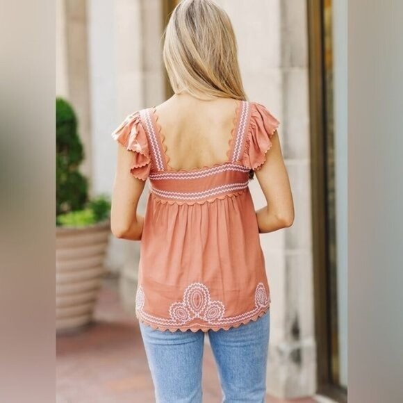 J.Marie The Ryan Top XS, S, M, L Burnt Orange, White Embroidered Texas Longhorns - Picture 7 of 7